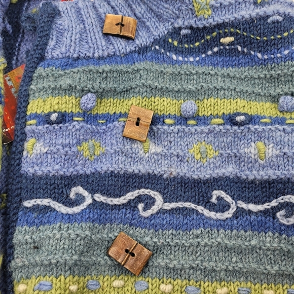Newari hand knit wool blue cardigan buttons Icelandic Design cozy artsy NWT S/M - Picture 12 of 12